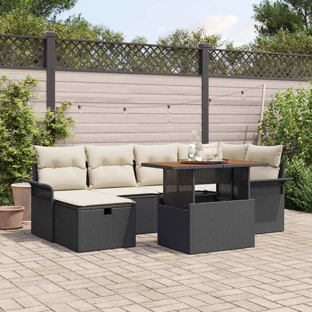 Conjunto de sofá de jardín 7 pcs Beige ratán sintético