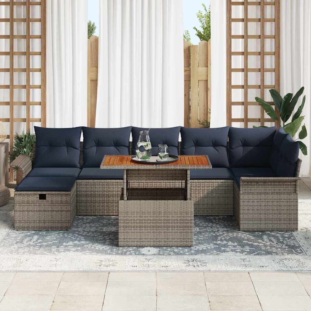 Conjunto de sofá de jardín 8 pcs Gris ratán sintético