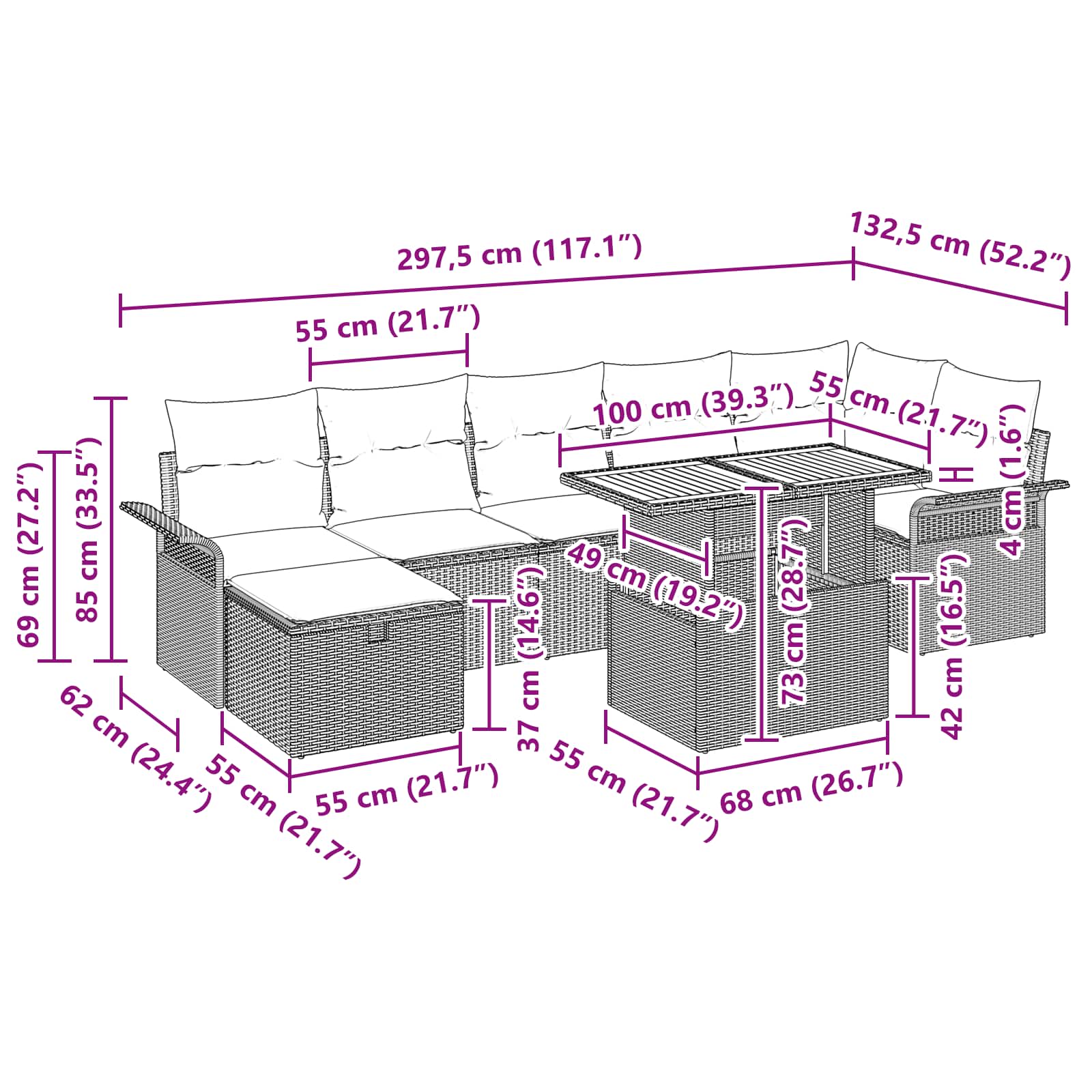 Conjunto de sofá de jardín 8 pcs Gris ratán sintético