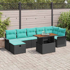 Conjunto de sofá de jardín 8 pcs Negro ratán sintético