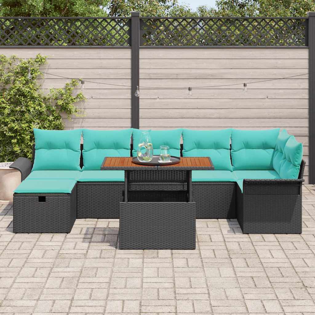 Conjunto de sofá de jardín 8 pcs Negro ratán sintético