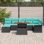 Conjunto de sofá de jardín 8 pcs Negro ratán sintético