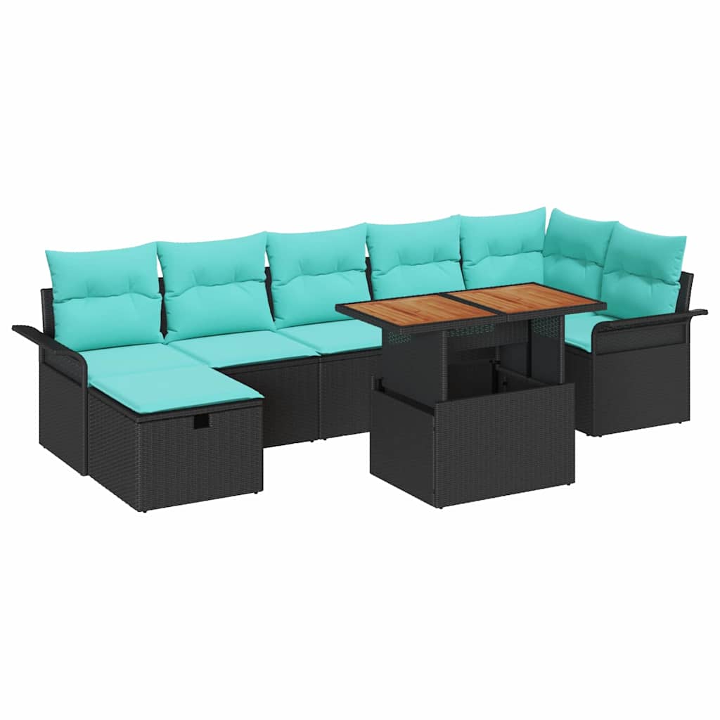 Conjunto de sofá de jardín 8 pcs Negro ratán sintético