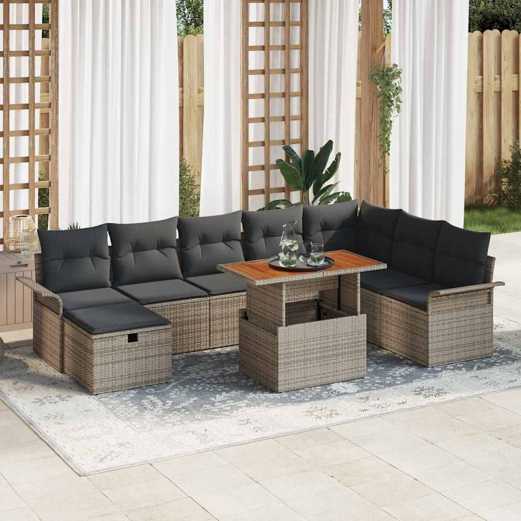 Conjunto de sofá de jardín 9 pcs Beige ratán sintético