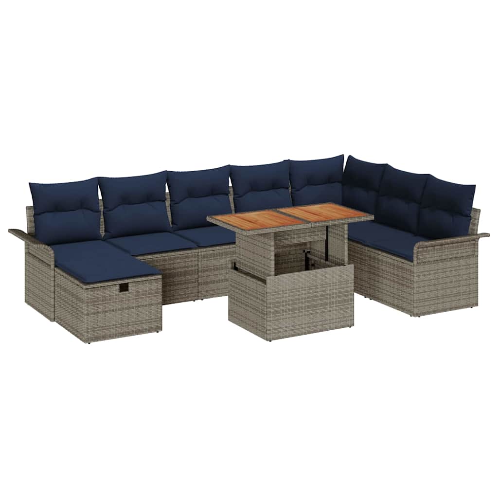 Conjunto de sofá de jardín 9 pcs Gris ratán sintético