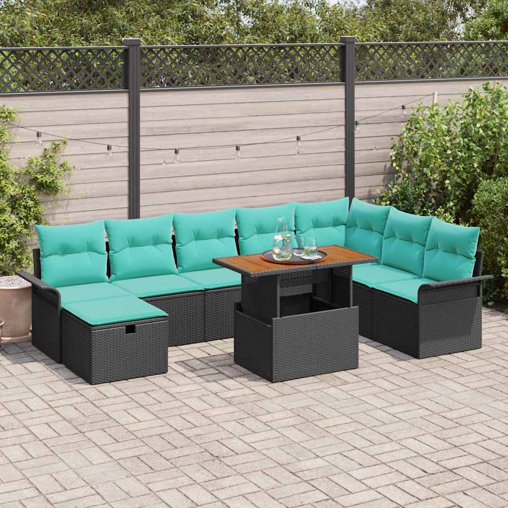 Conjunto de sofá de jardim 9 pcs Cinzento vime sintético