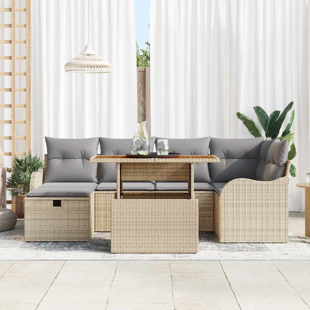 Conjunto de sofá de jardín 7 pcs Beige ratán sintético