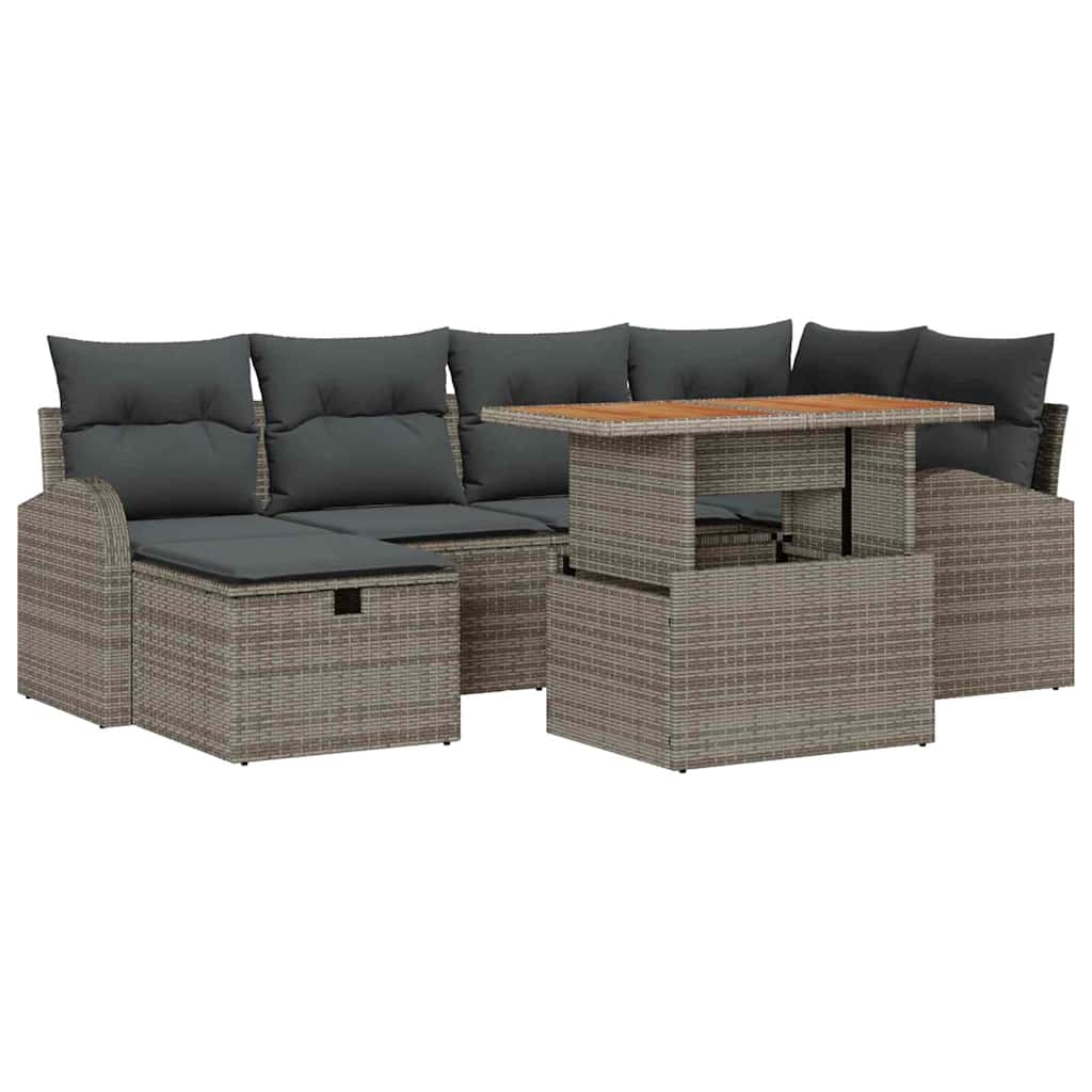 Conjunto de sofá de jardín 7 pcs Gris ratán sintético