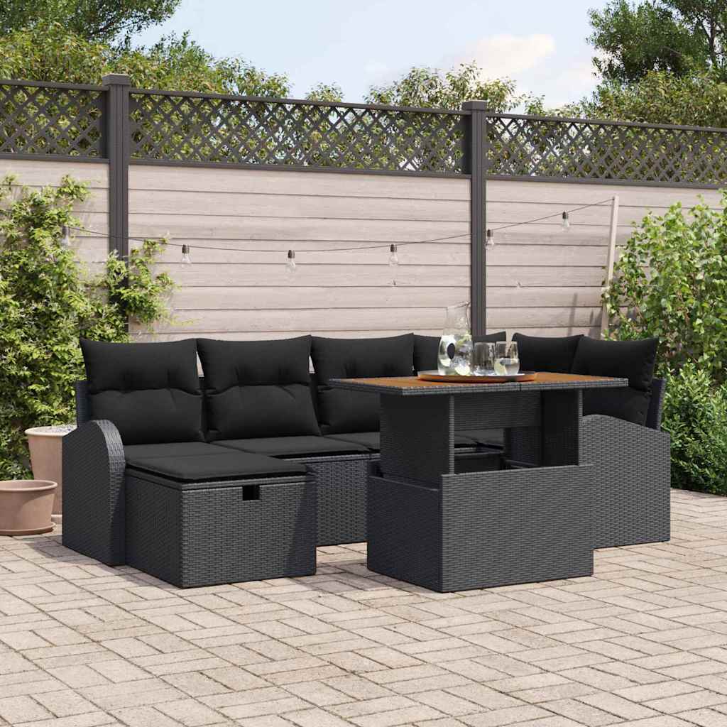 Conjunto de sofá de jardín 7 pcs Negro ratán sintético