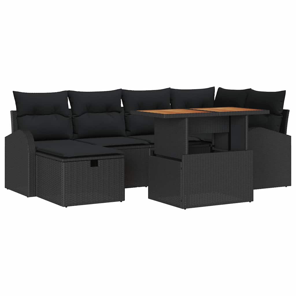Conjunto de sofá de jardín 7 pcs Negro ratán sintético