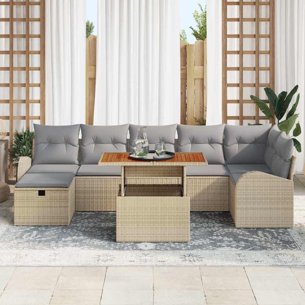 Conjunto de sofá de jardín 8 pcs Beige ratán sintético