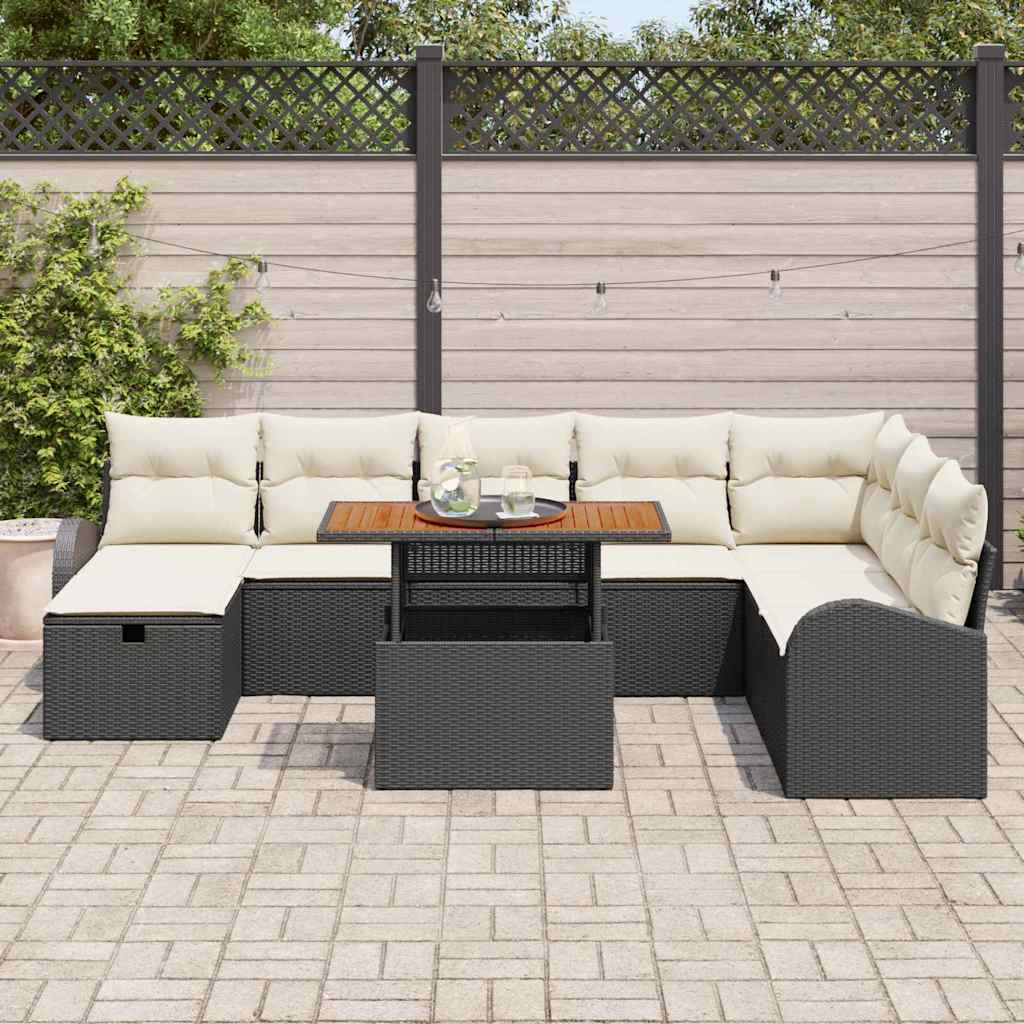 Conjunto de sofá de jardín 9 pcs Negro ratán sintético