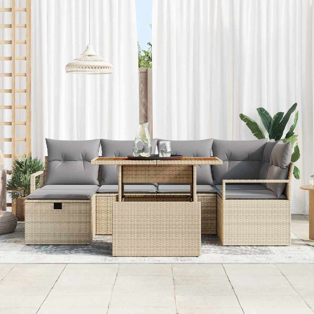 Conjunto de sofá de jardín 7 pcs Beige ratán sintético