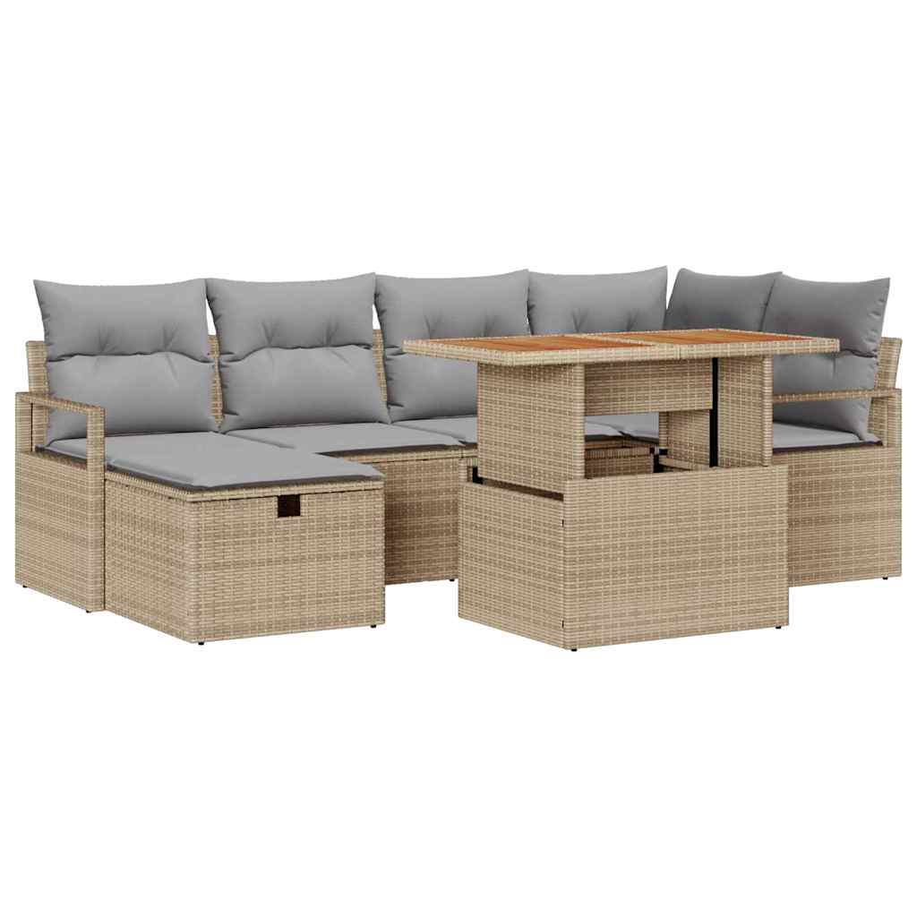 Conjunto de sofá de jardín 7 pcs Beige ratán sintético