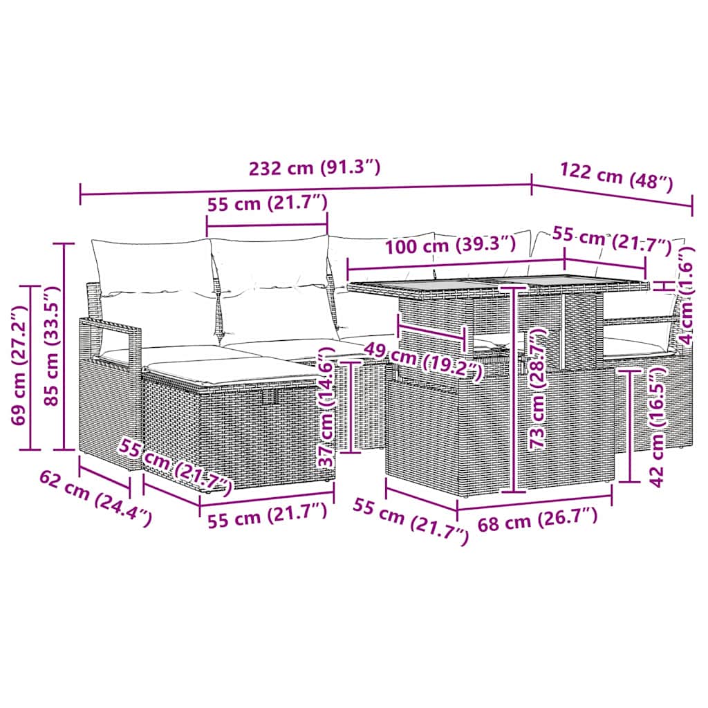 Conjunto de sofá de jardín 7 pcs Beige ratán sintético