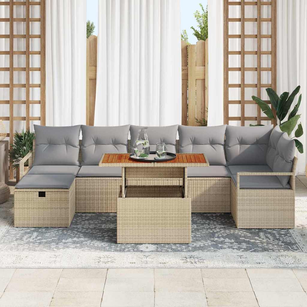 Conjunto de sofá de jardín 8 pcs Beige ratán sintético