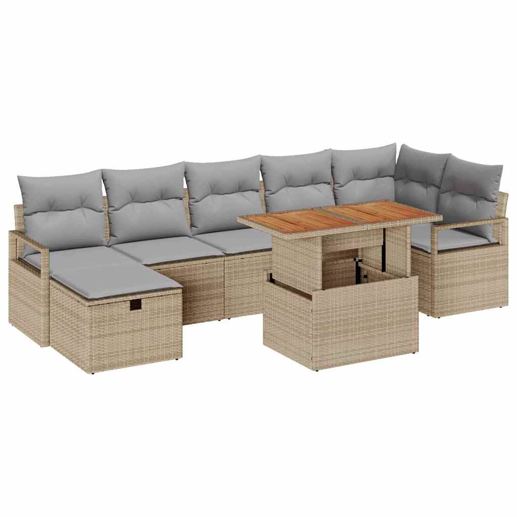 Conjunto de sofá de jardín 8 pcs Beige ratán sintético