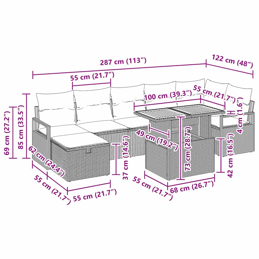 Conjunto de sofá de jardín 8 pcs Beige ratán sintético