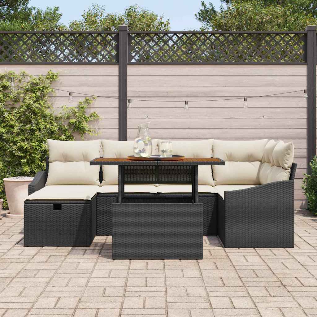 Conjunto de sofá de jardín 7 pcs Negro ratán sintético