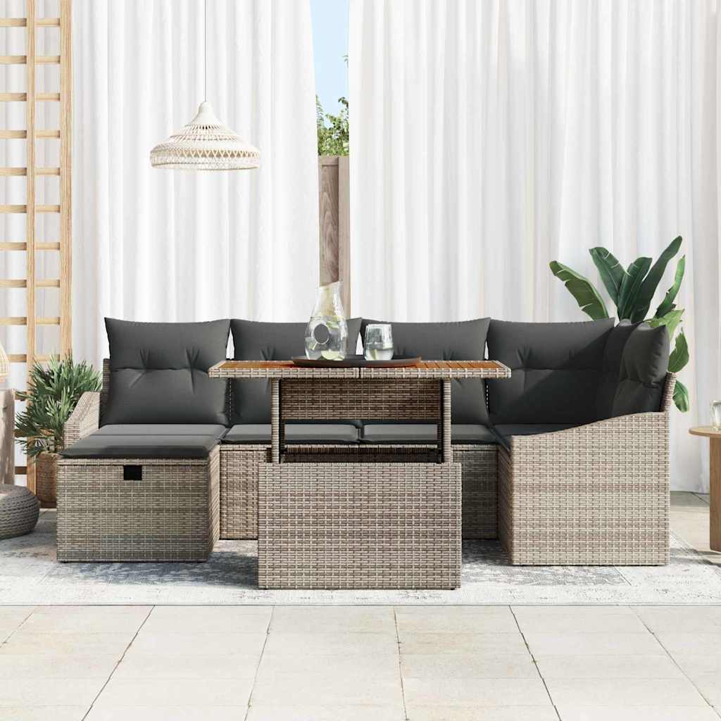 Conjunto de sofá de jardín 7 pcs Gris ratán sintético