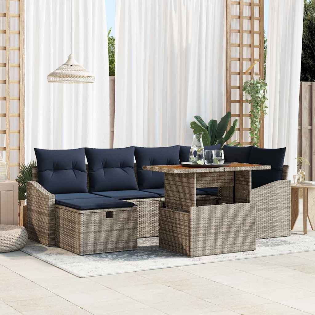 Conjunto de sofá de jardín 7 pcs Gris ratán sintético