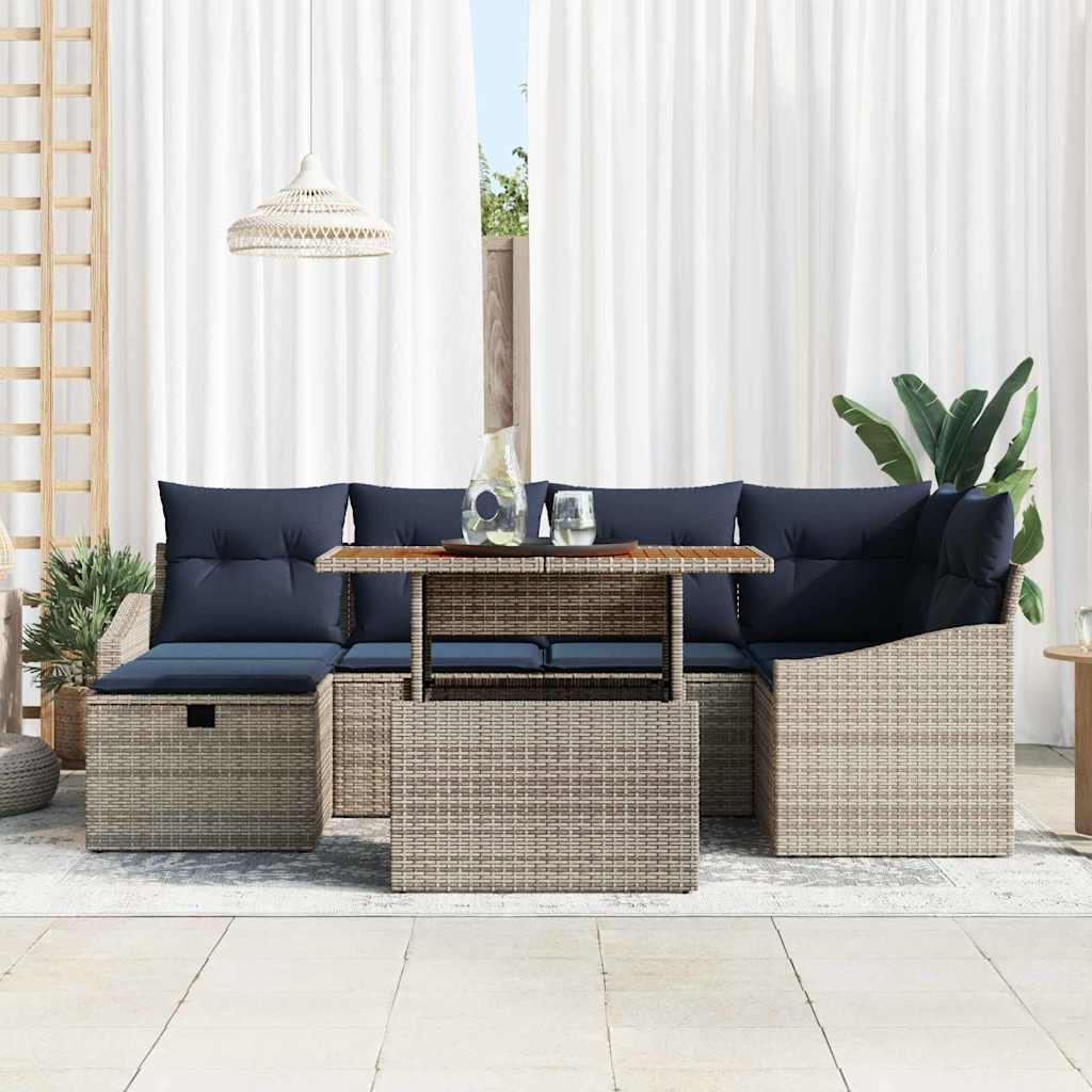 Conjunto de sofá de jardín 7 pcs Gris ratán sintético