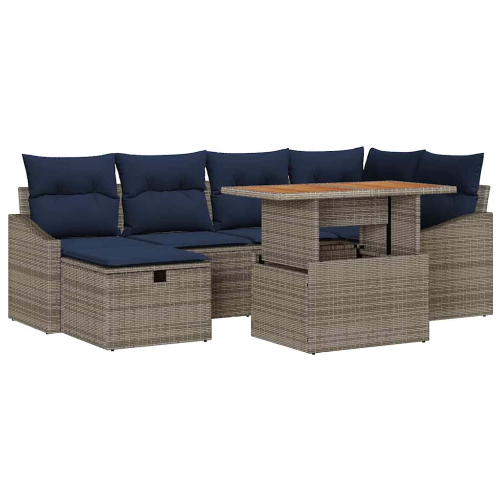 Conjunto de sofá de jardín 7 pcs Gris ratán sintético