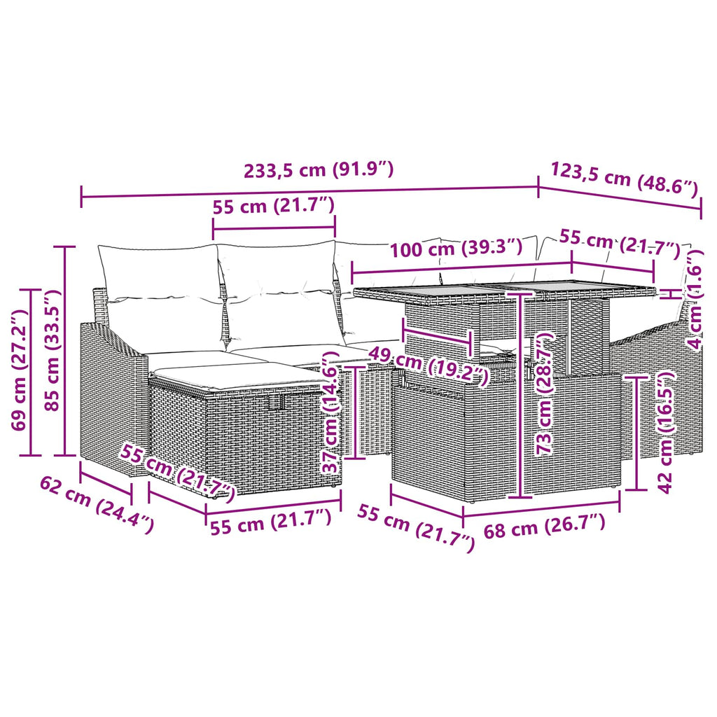 Conjunto de sofá de jardín 7 pcs Gris ratán sintético