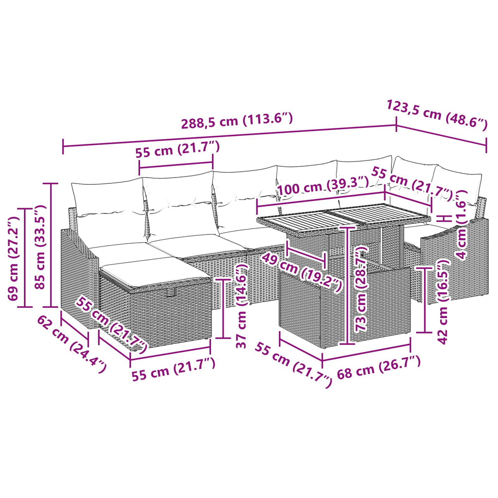 Conjunto de sofá de jardín 8 pcs Gris ratán sintético