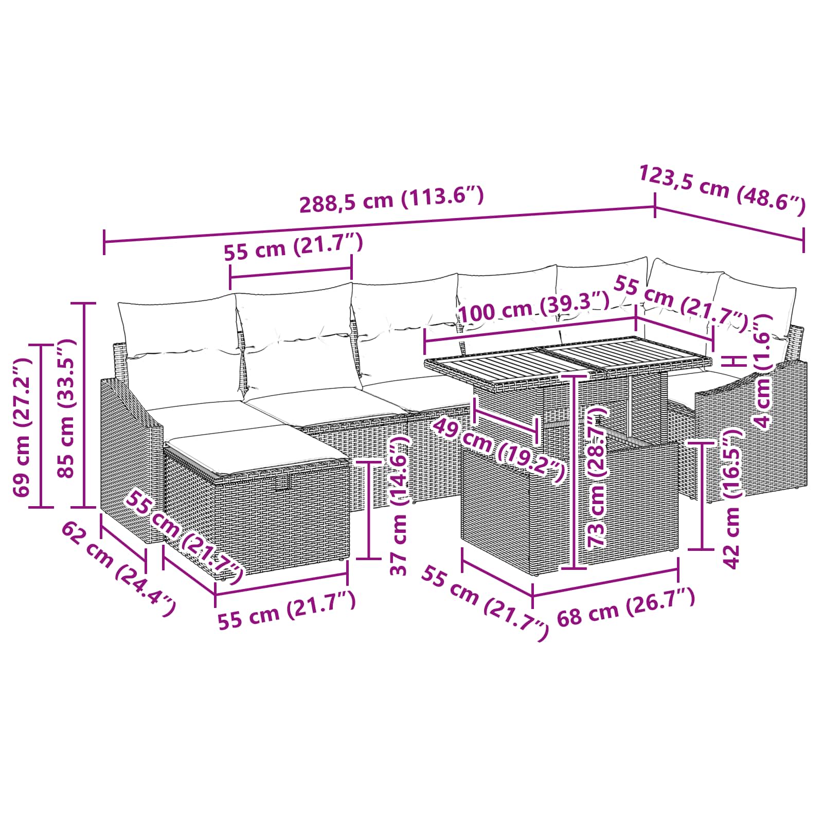 Conjunto de sofá de jardín 8 pcs Gris ratán sintético