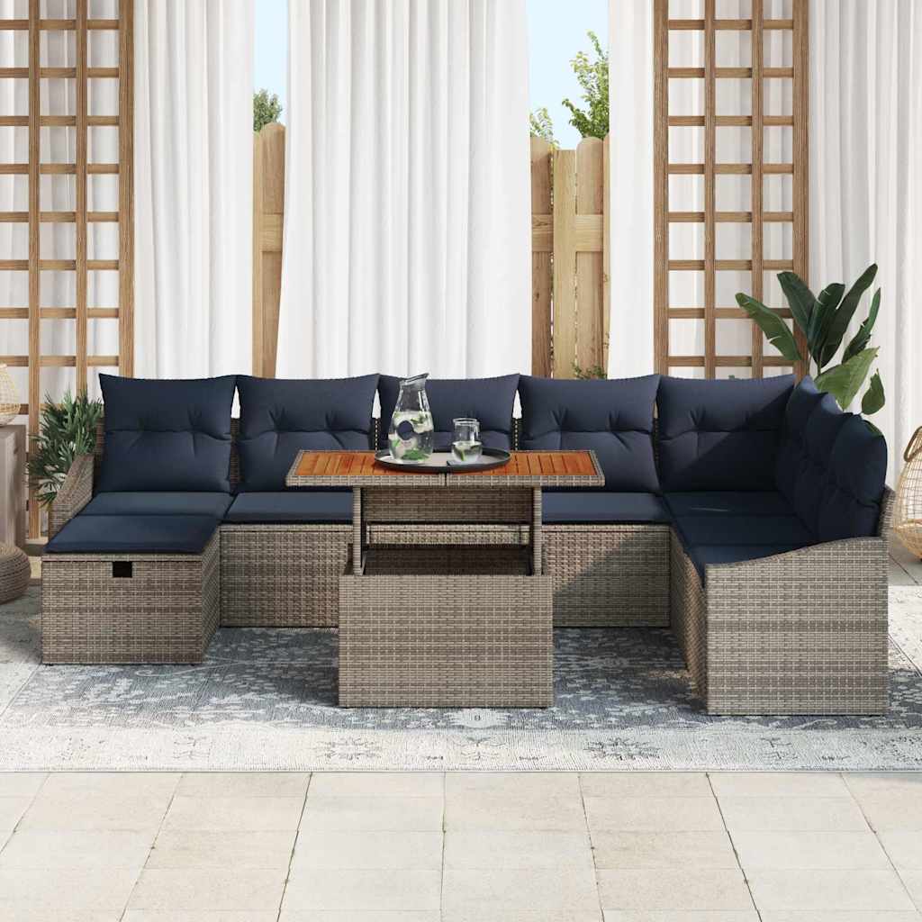 Conjunto de sofá de jardín 9 pcs Gris ratán sintético