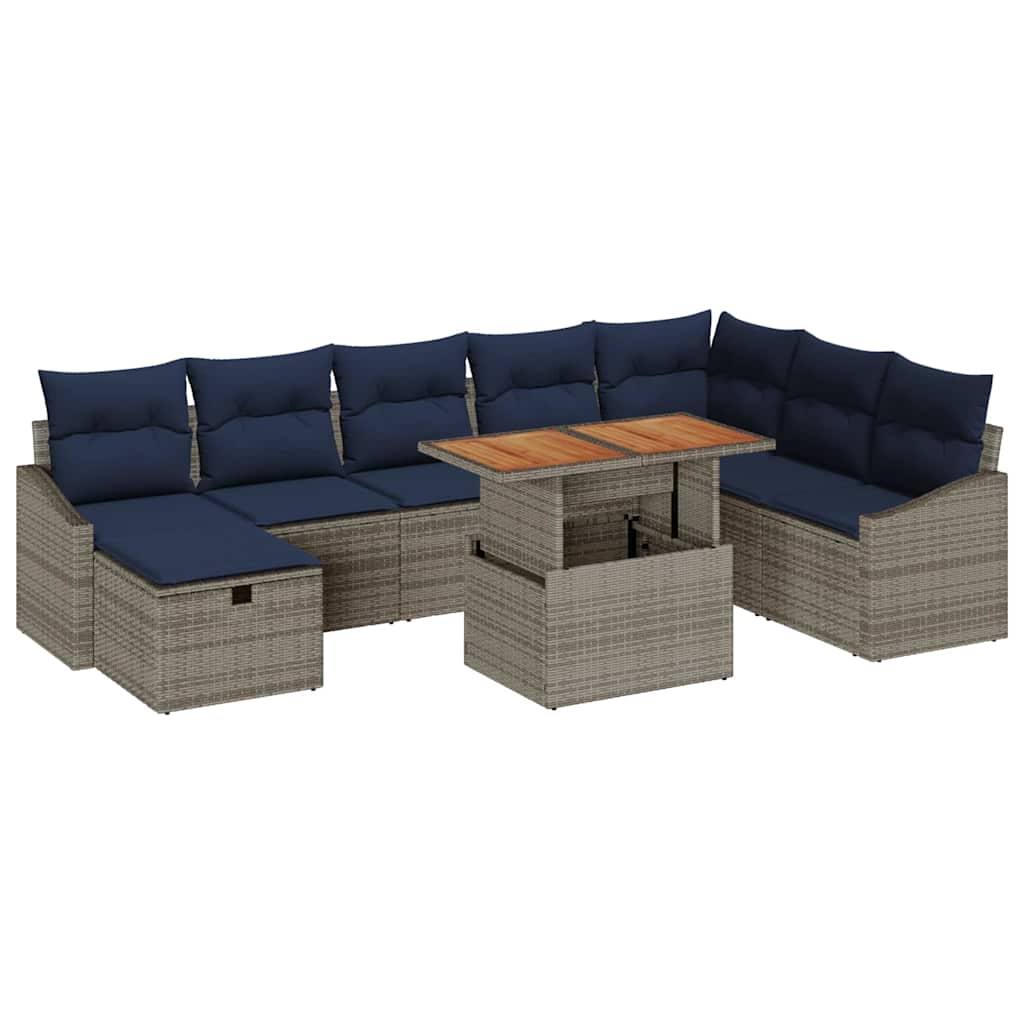 Conjunto de sofá de jardín 9 pcs Gris ratán sintético