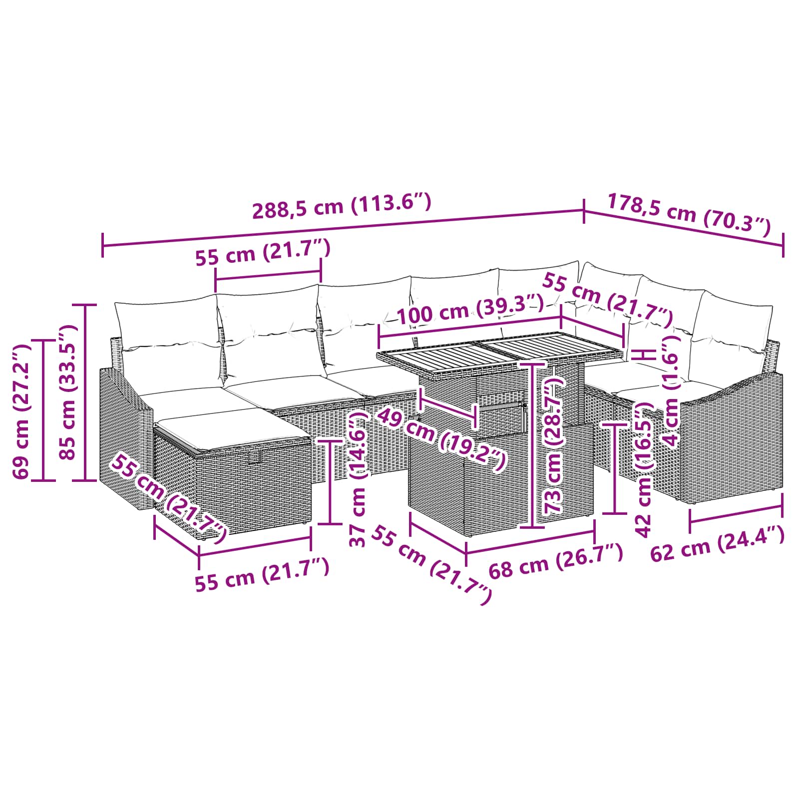 Conjunto de sofá de jardín 9 pcs Gris ratán sintético