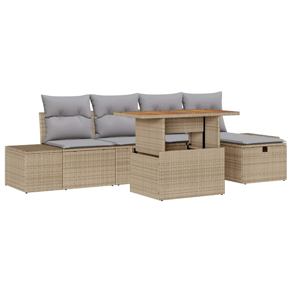 Conjunto de sofá de jardín 6 pcs Beige ratán sintético