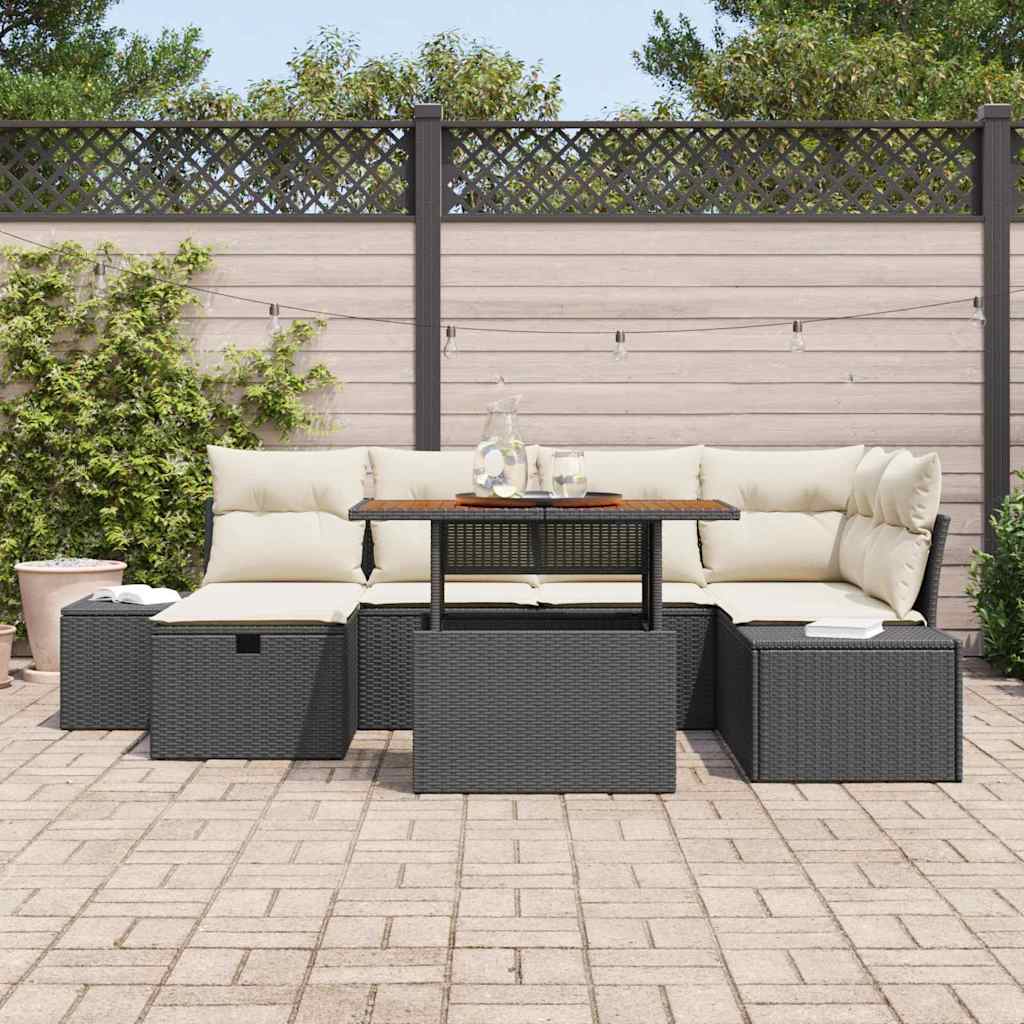 Conjunto de sofá de jardín 7 pcs Negro ratán sintético