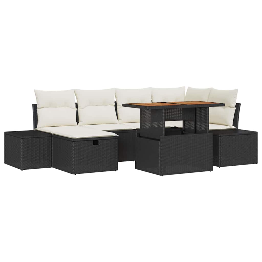 Conjunto de sofá de jardín 7 pcs Negro ratán sintético
