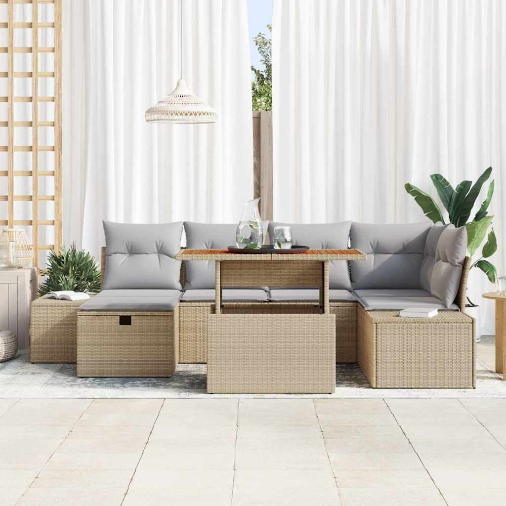 Conjunto de sofá de jardín 7 pcs Beige ratán sintético