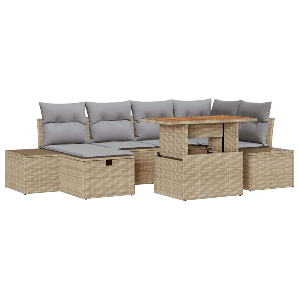 Conjunto de sofá de jardín 7 pcs Beige ratán sintético