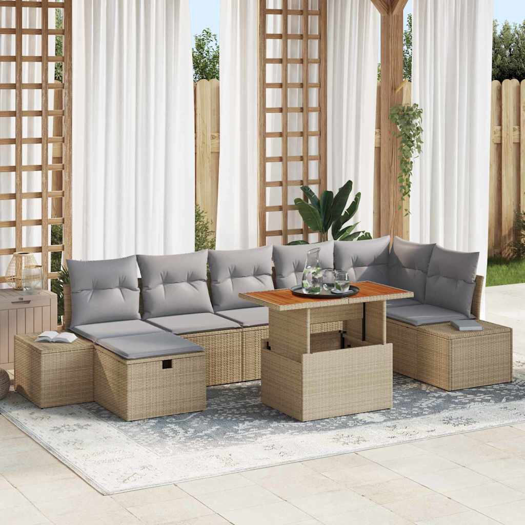 Conjunto de sofá de jardín 8 pcs Beige ratán sintético