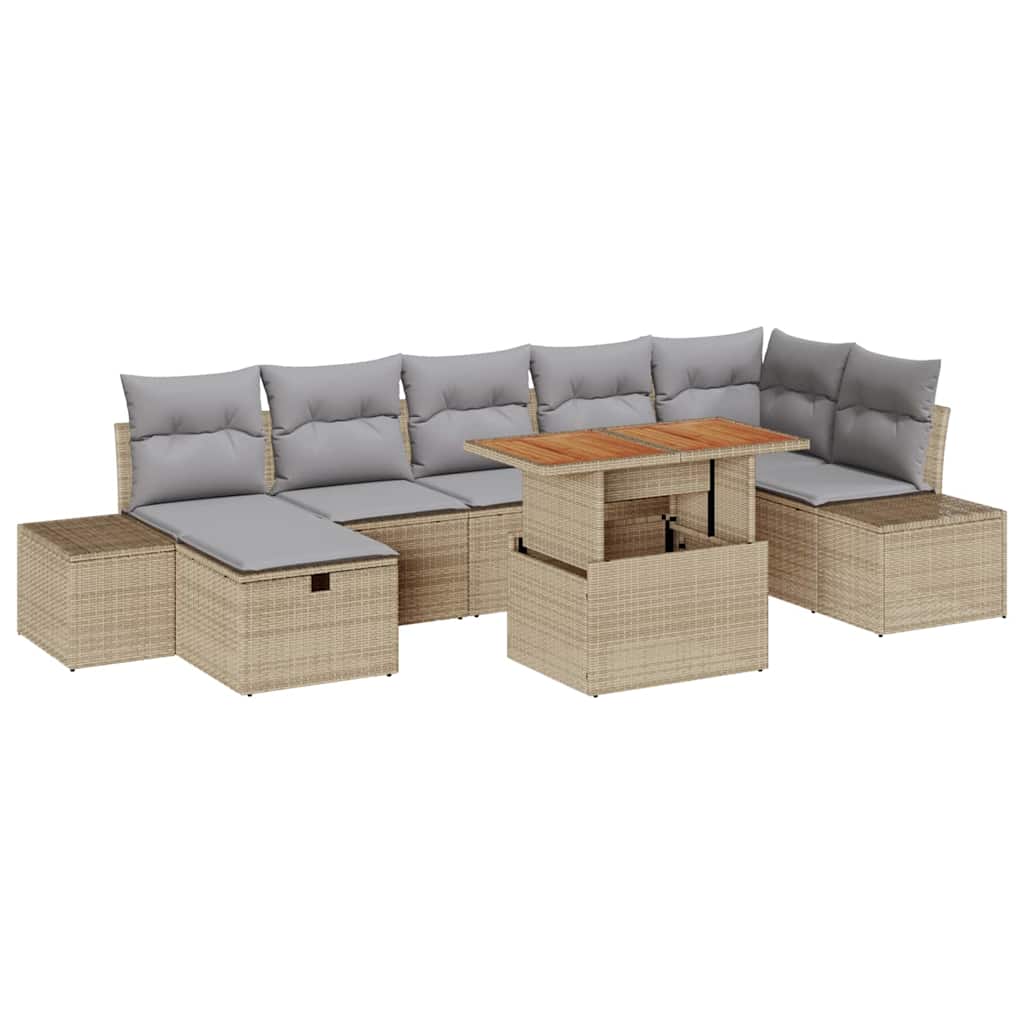 Conjunto de sofá de jardín 8 pcs Beige ratán sintético