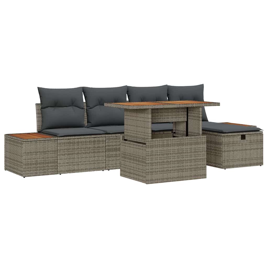 Conjunto de sofá de jardín 6 pcs Gris ratán sintético