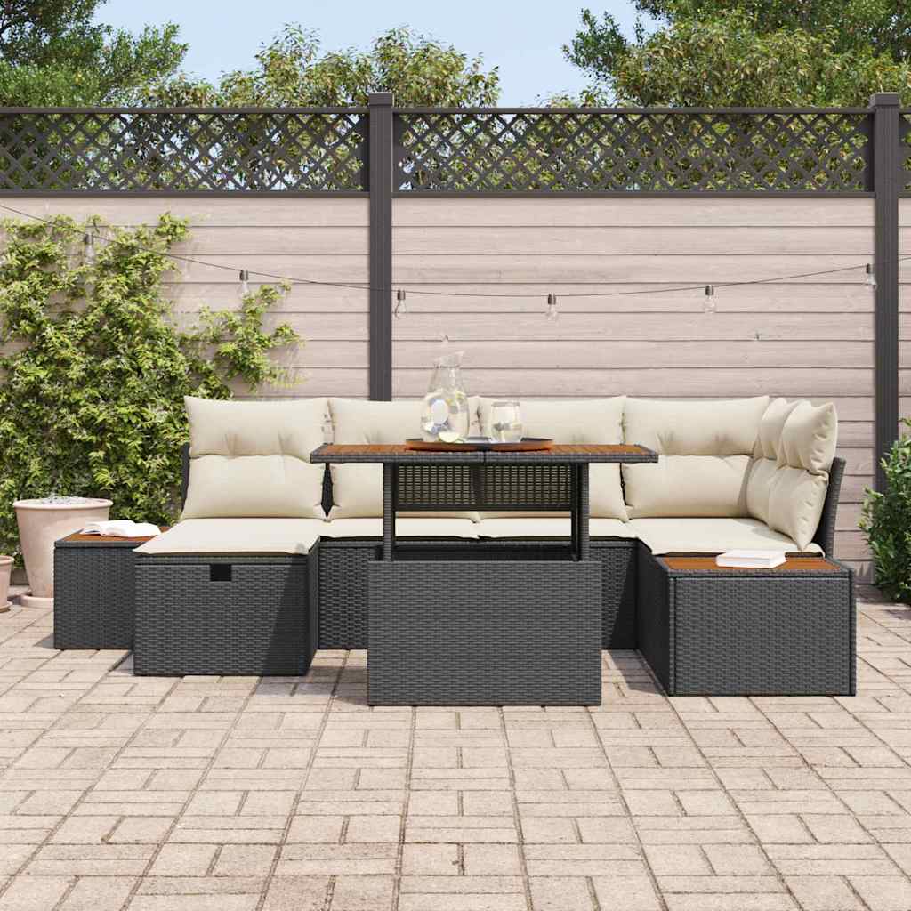 Conjunto de sofá de jardín 7 pcs Negro ratán sintético