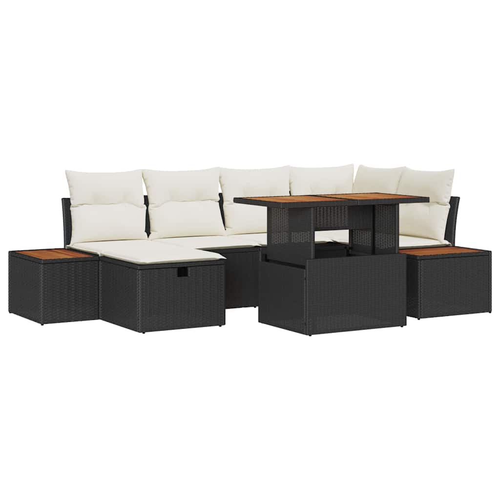Conjunto de sofá de jardín 7 pcs Negro ratán sintético