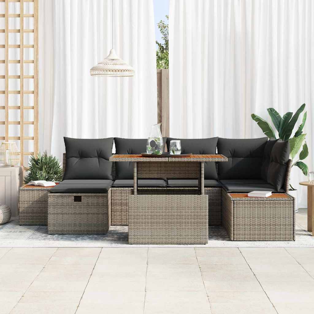 Conjunto de sofá de jardín 7 pcs Gris ratán sintético