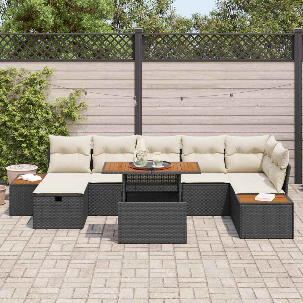 Conjunto de sofá de jardín 8 pcs Negro ratán sintético