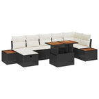 Conjunto de sofá de jardín 8 pcs Negro ratán sintético