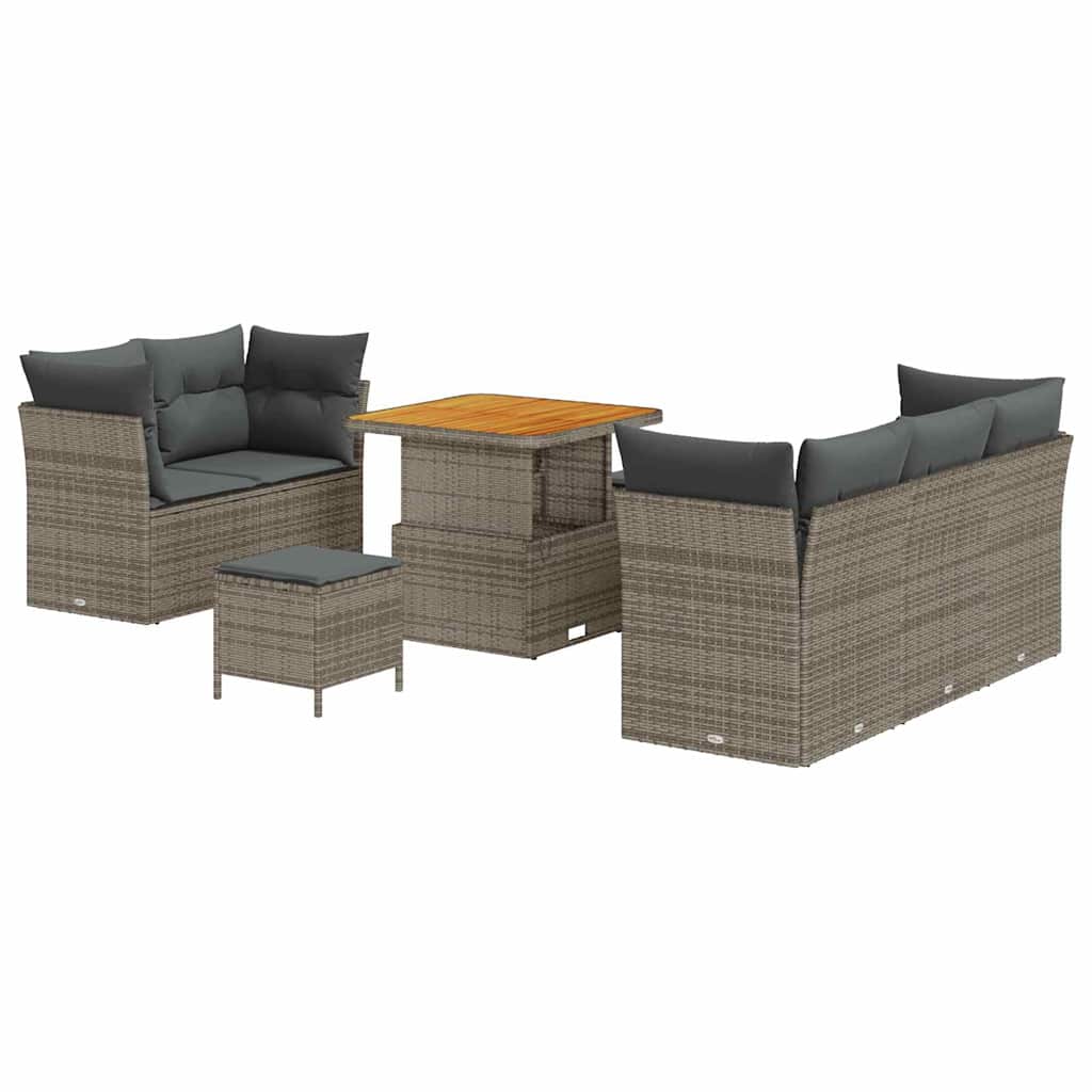 Conjunto de sofá de jardín con cojín 8 pcs Gris ratán sintético