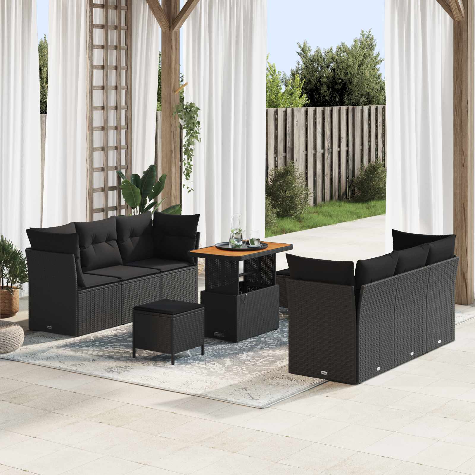 Conjunto de sofá de jardín 9 pcs Beige ratán sintético