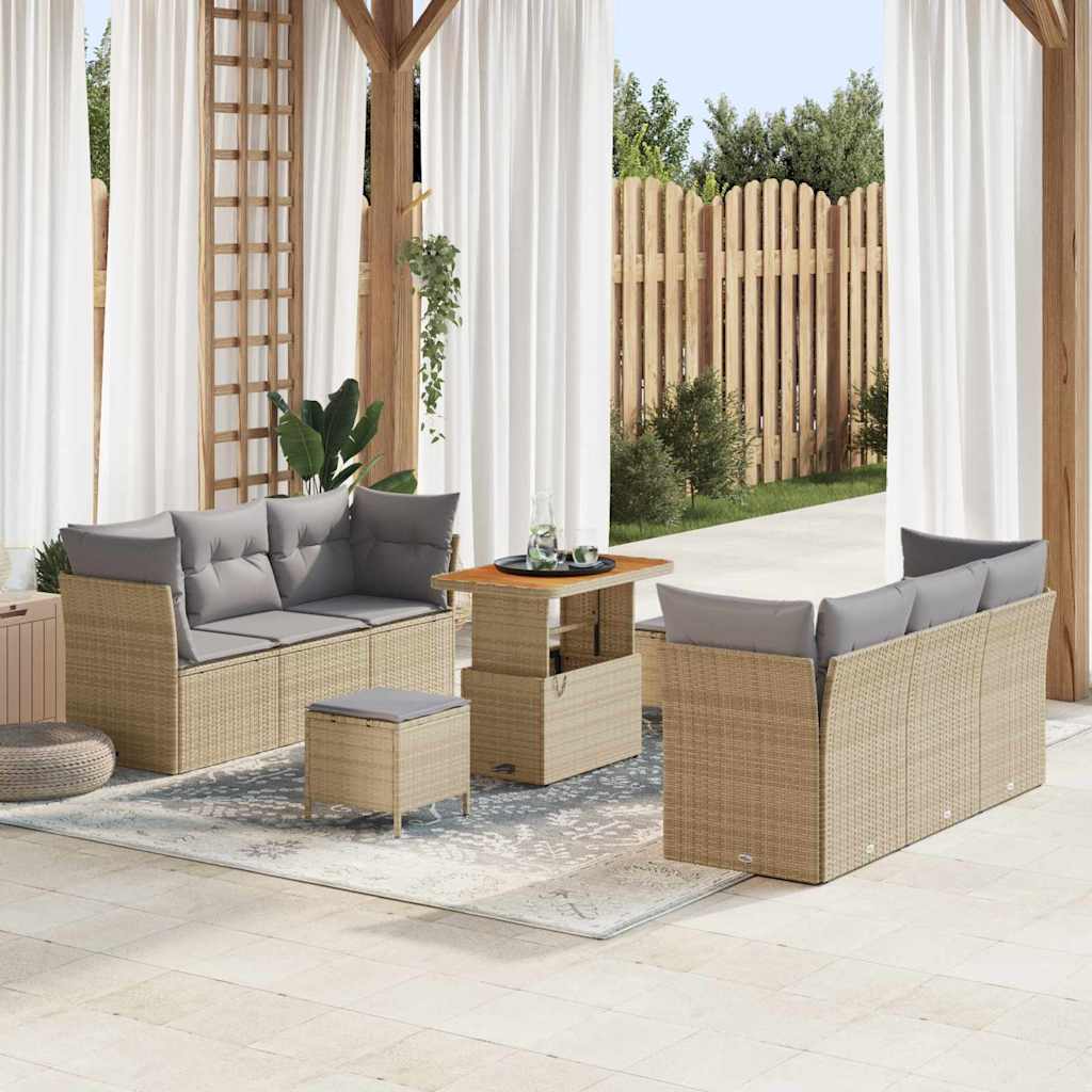 Conjunto de sofá de jardín 9 pcs Beige ratán sintético