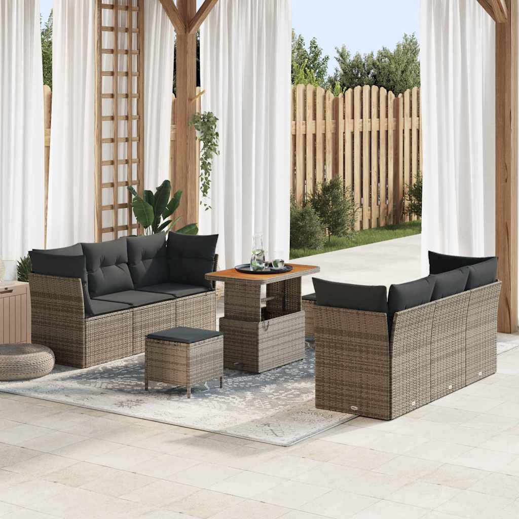 Conjunto de sofá de jardín 9 pcs Beige ratán sintético